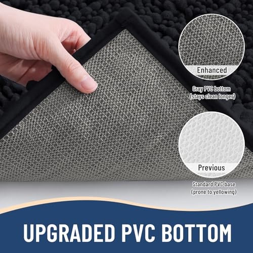 Luxury Chenille Bathroom Rug Mat, Extra Soft Thick 24" x 16" Rectangular Black