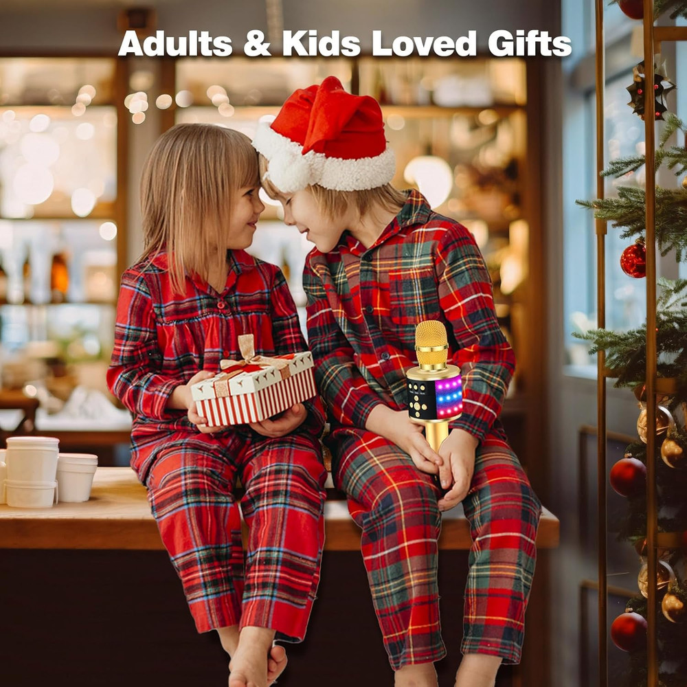 Bluetooth Karaoke Microphone with Disco Lights and Echo Effect - Gold Q78