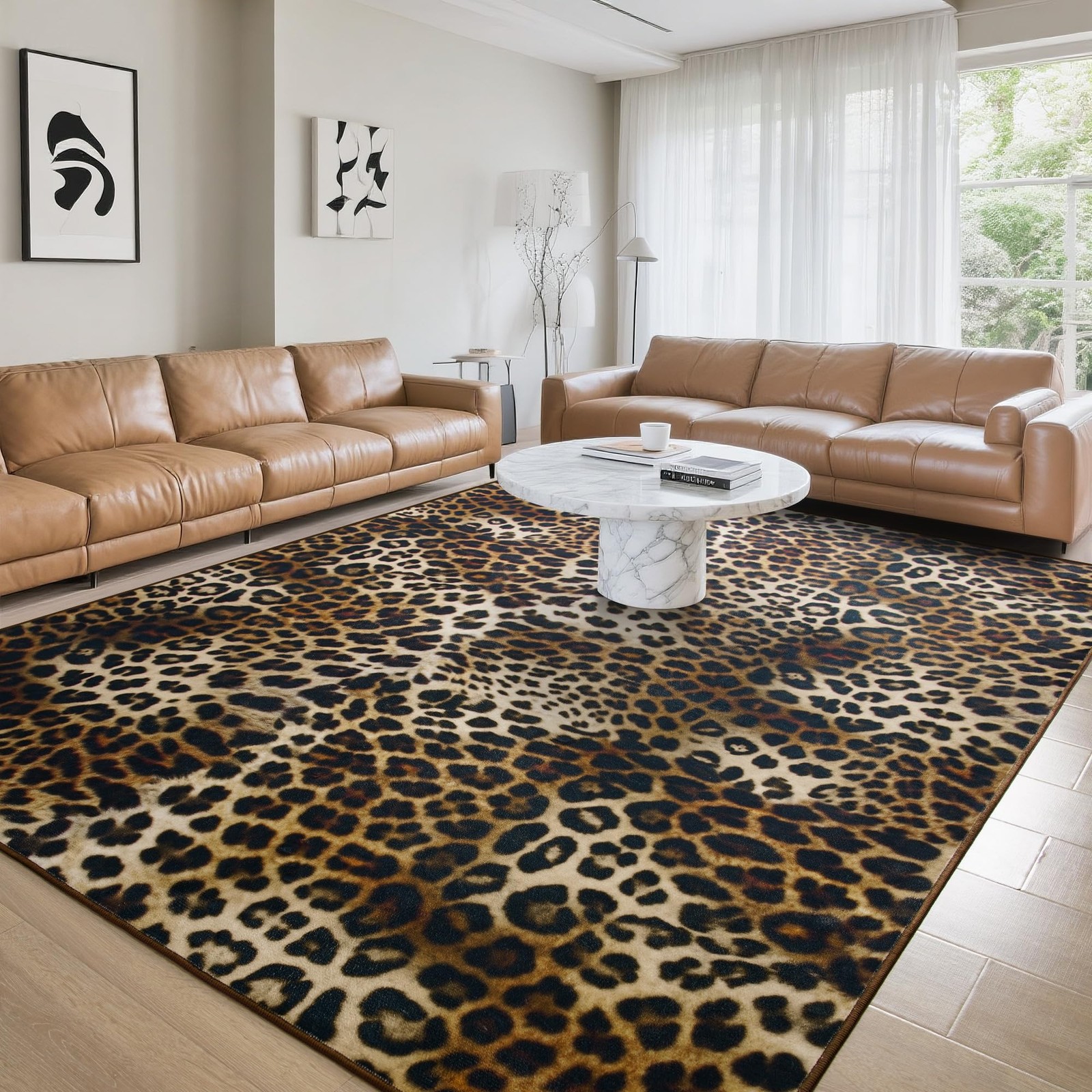 Leopard Area Rugs for Living Room, 4x6 Feet Machine Washable Cheetah Print Ru...
