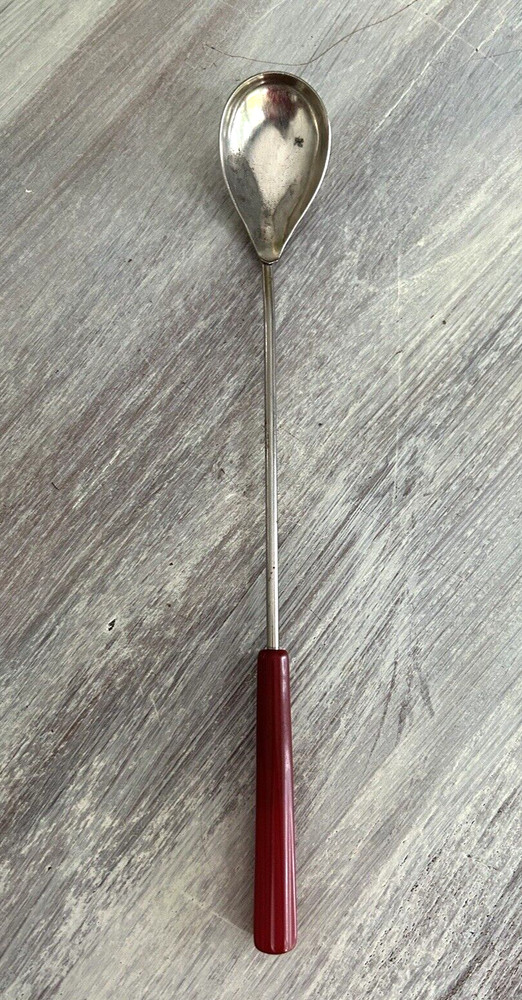 Vintage Red Bakelite Handle Long Spoon