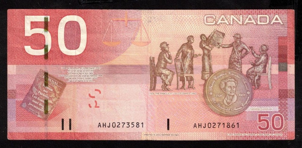 2004 Canada $50 banknote ERROR 3-digit mismatched serial number VF+