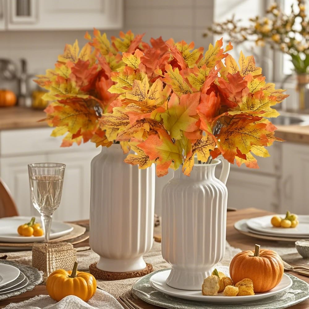 Artificial Maple Leaves Branches, 20 Pcs Fall for Orange
