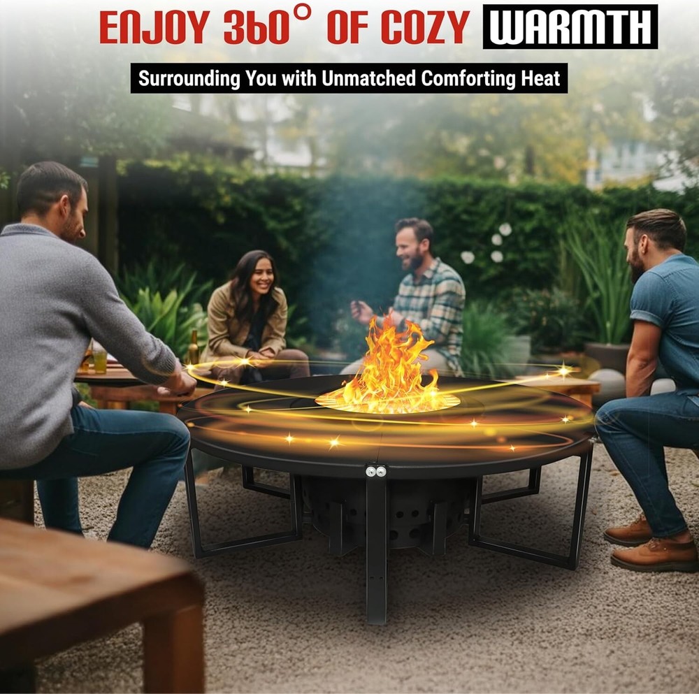 FEBTECH 21.6" Smokeless Firepit with Round Table Top for Outside Gatherings