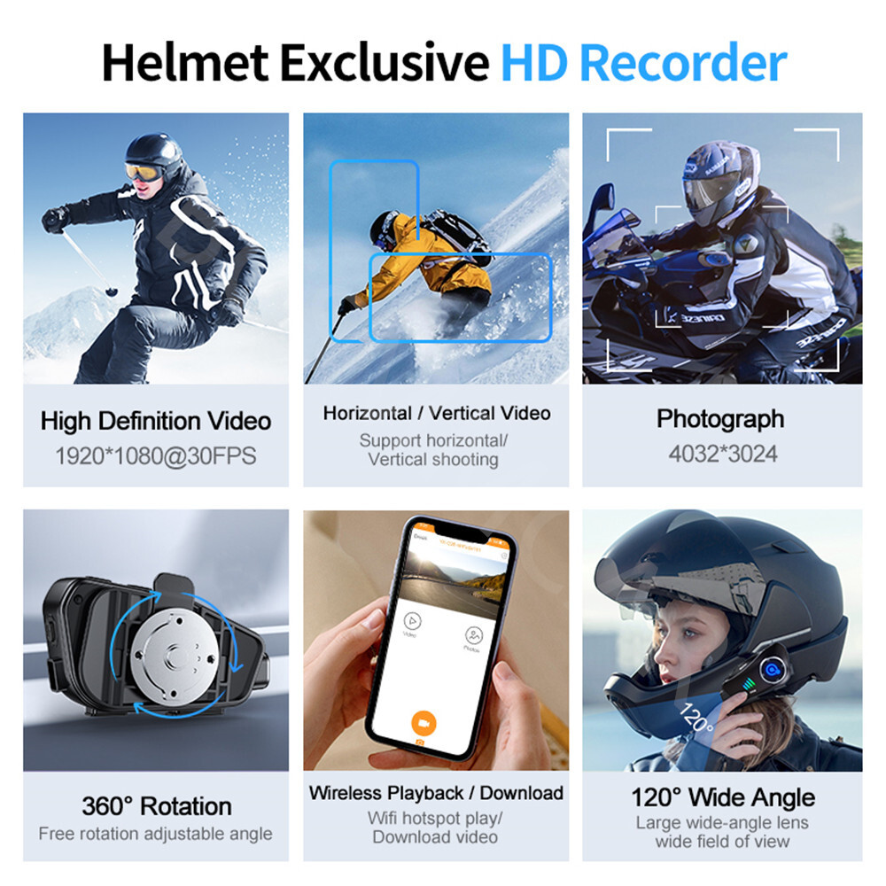 Motorcycle Helmet Bluetooth Headset Dashcam Wireless Camera WiFi Video Recorder