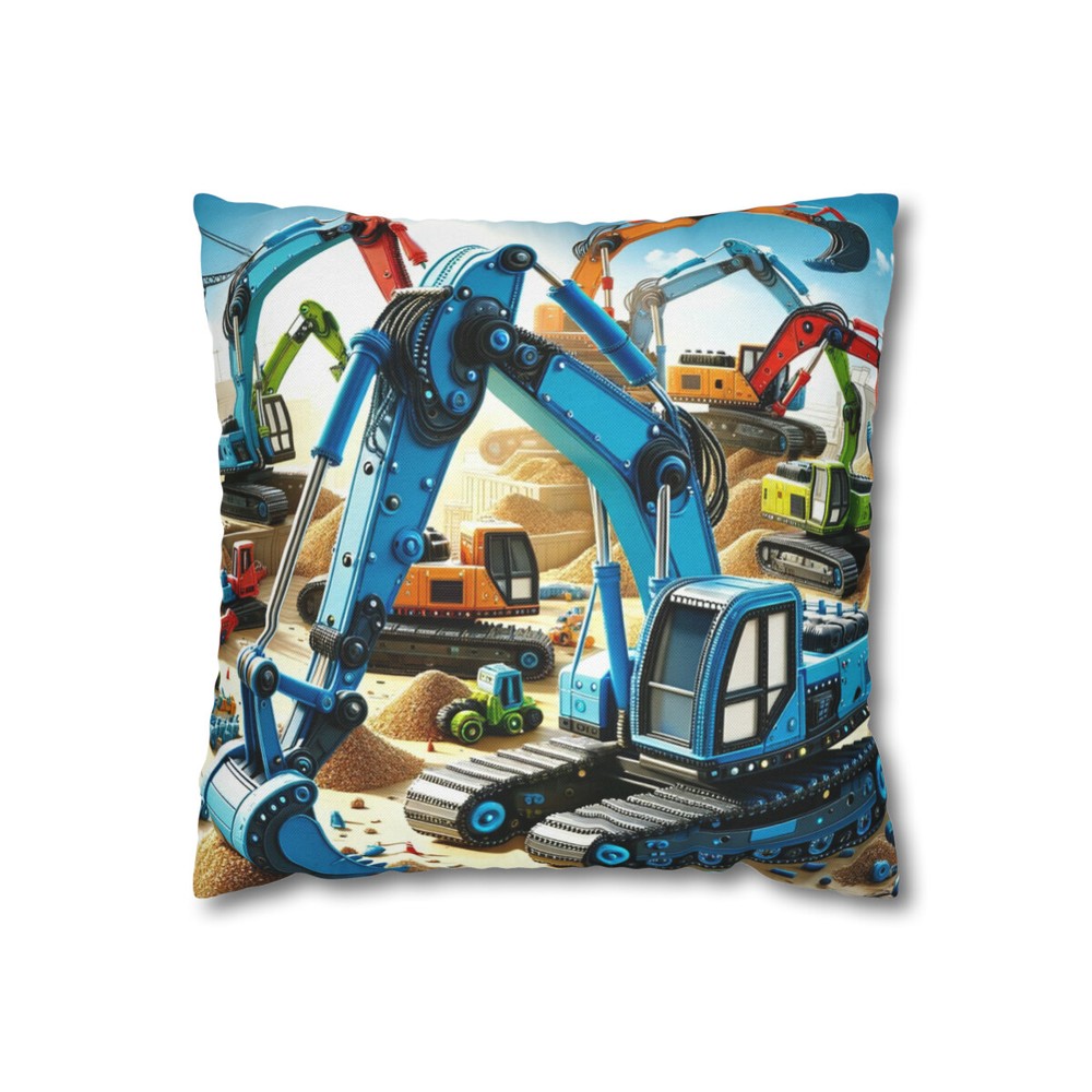 Excavator Spun Polyester Square Pillow Case