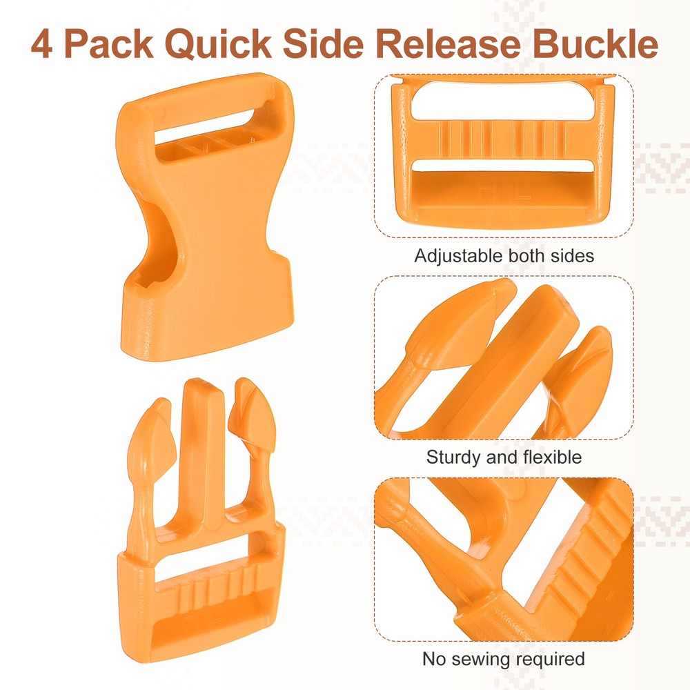 4 Pack Quick Side Release Buckle, 1" Plastic Buckle Clip, Orange
