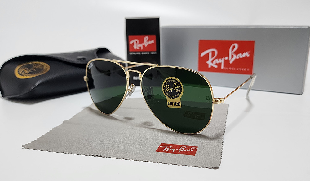 Ray-Ban RB3025 Aviator Sunglasses Gold Frame Glass Green Lens 58mm US Warehouse