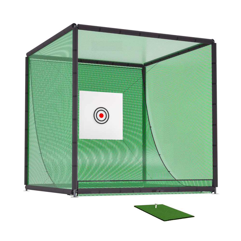 10FTX10FT Golf Practice Net Cage Metal Frame Hitting Net Kit Training Simulators