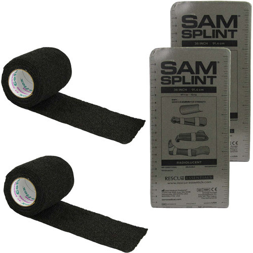 SAM Splint Combo Pack (2 Gray 36" Flat SAM Splints & 2 Black Cohesive Wrap)