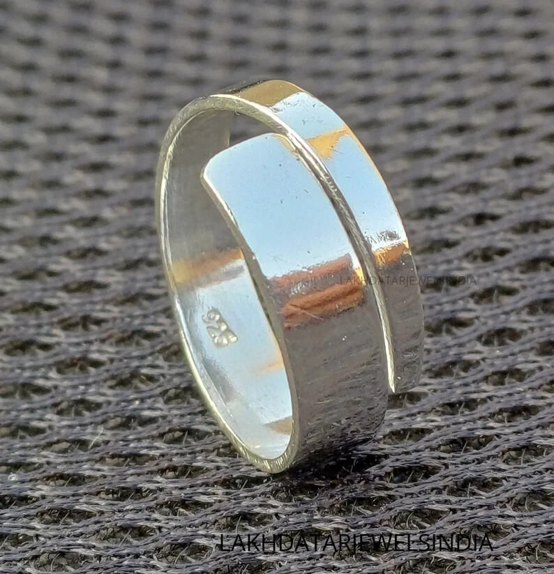 Silver Bypass Rings, Solid 925 Sterling Silver Rings, Plain Wide Band, All size