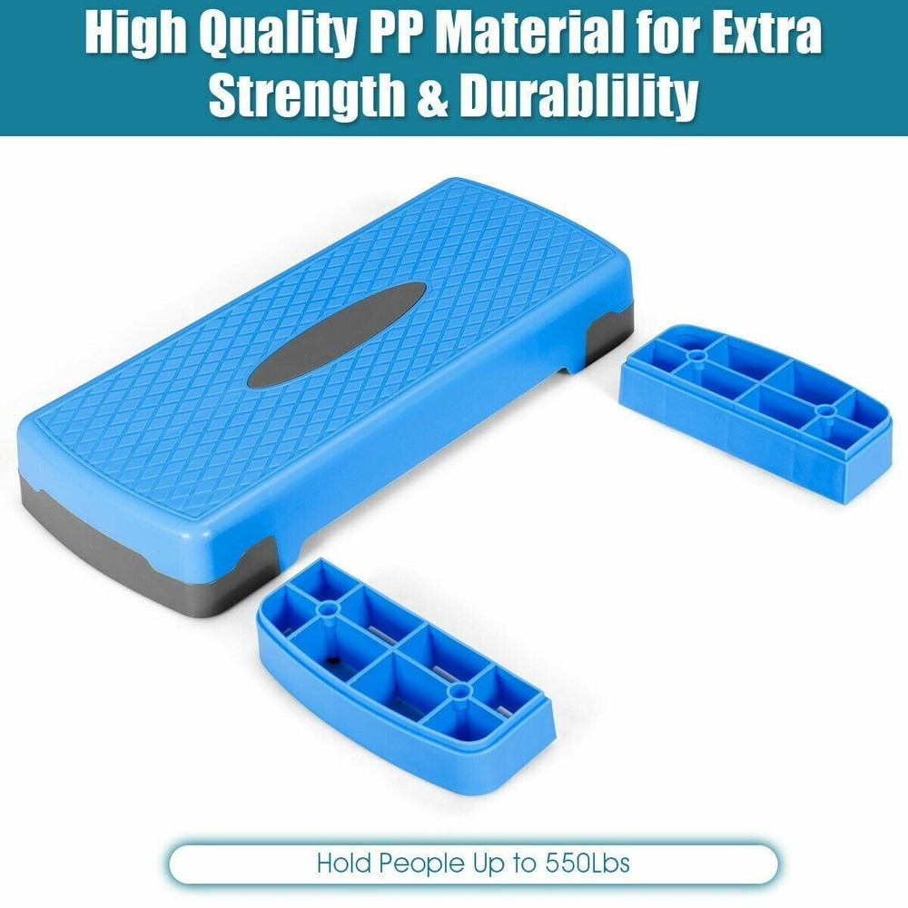 26" Height Adjustable Aerobic Exercise Step Deck with Risers and Non-Slip Surfac