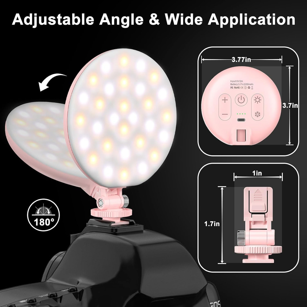 LED Video Light, 2500Mah Rechargeable Camera Light, CRI97+ Dimmable Ring Light w