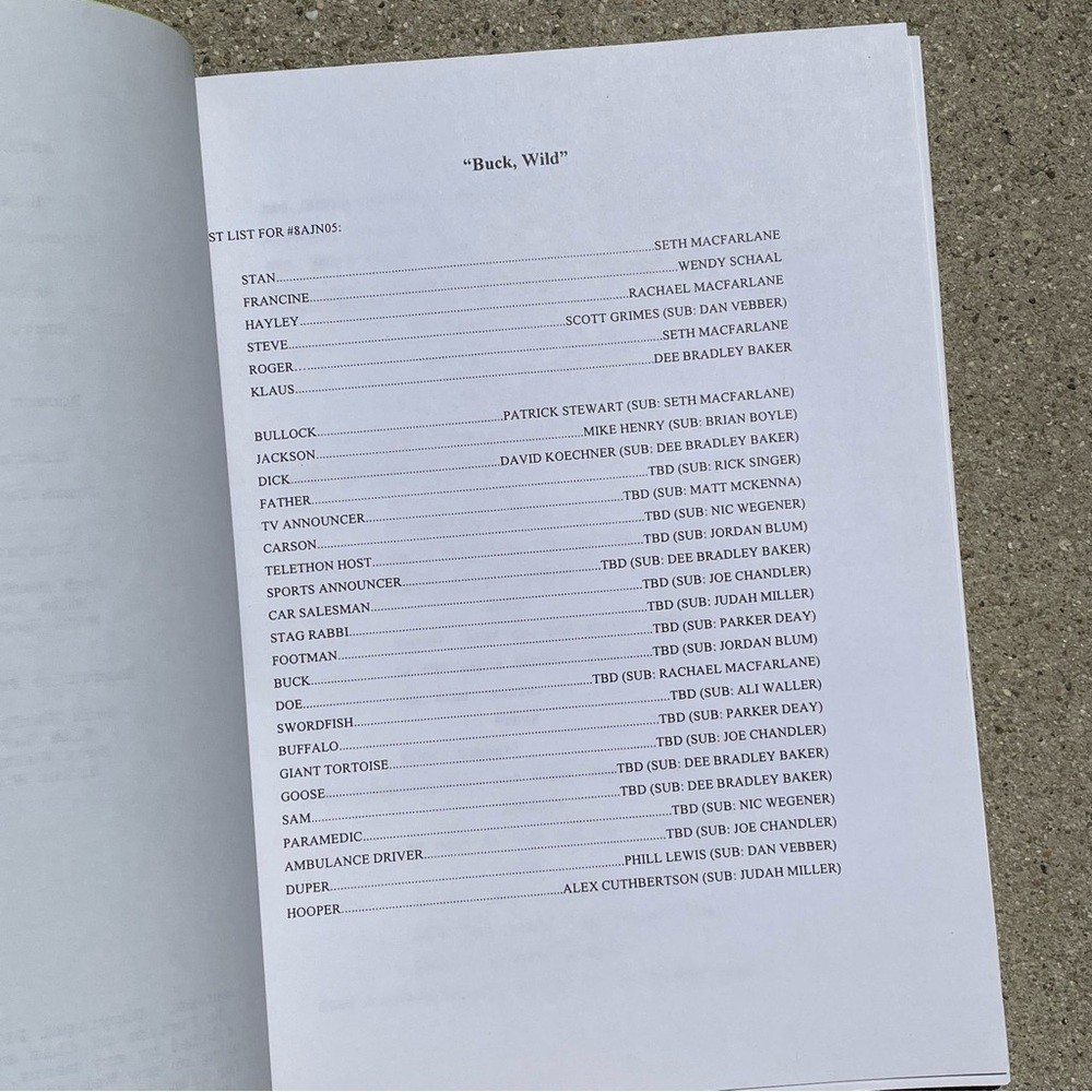 American Dad 2012 Buck, Wild Production Used Table Draft Script Seth MacFarlane