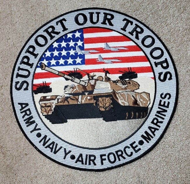 SUPPORT OUR TROOPS PATCH, 12", LARGE, ARMY, NAVY, AIR FORCE