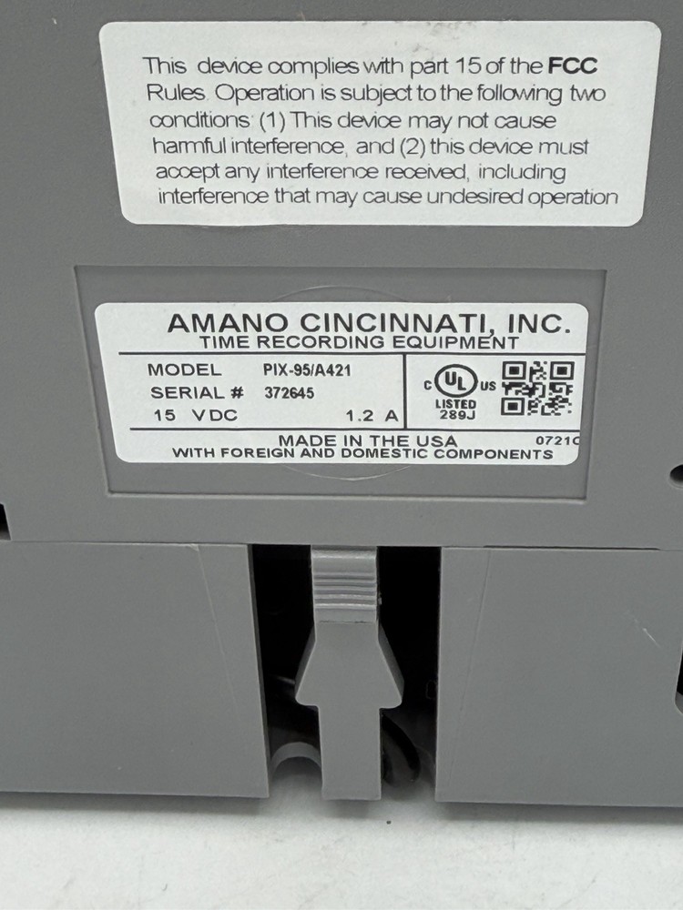 Amano PIX-95 Electronic Time Clock Recorder Time Punch Clock LCD Display No Key