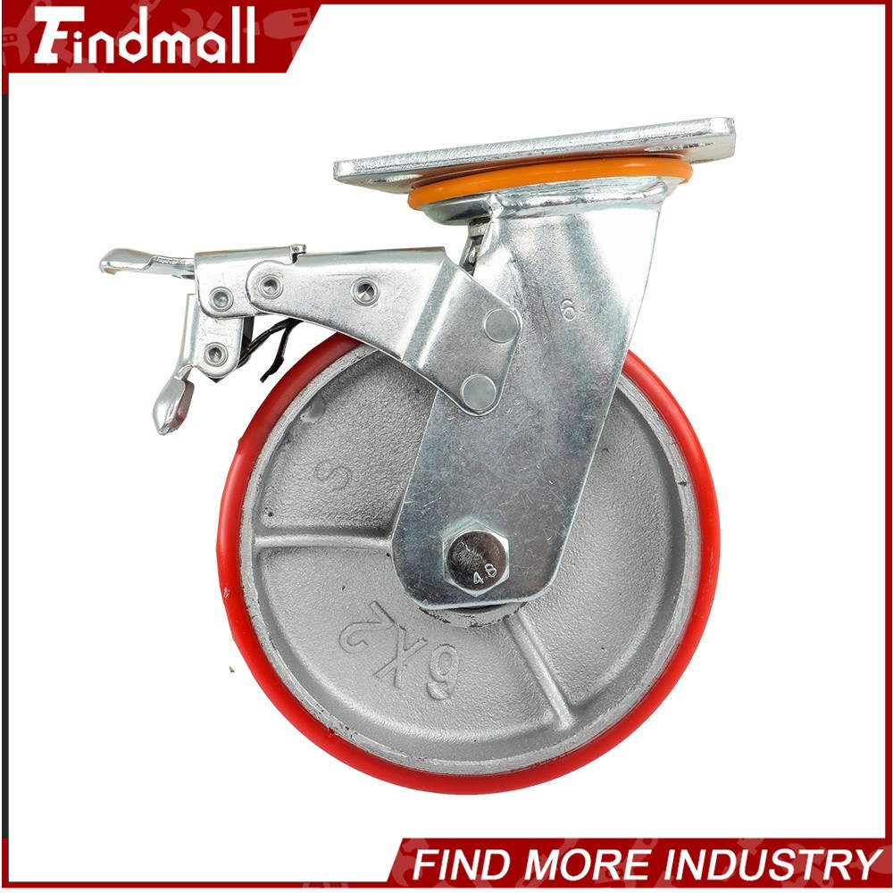 Findmall 4 Pack 6" Heavy Duty Caster Wheels Swivel Plate Total Lock Brake Red