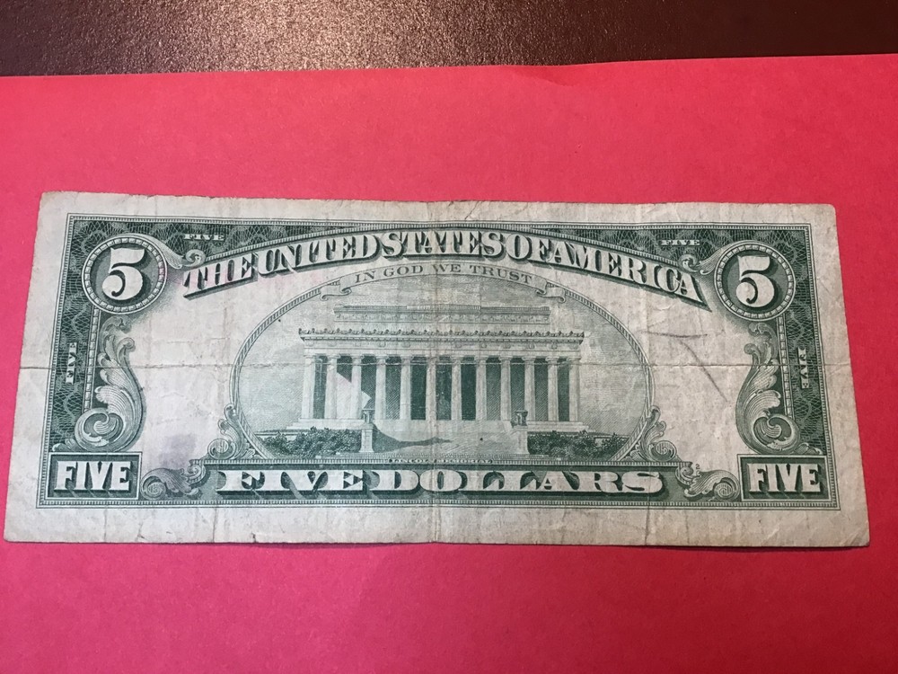 1963 Five Dollar Red Seal $5 Red Seal Note US, 1 Note
