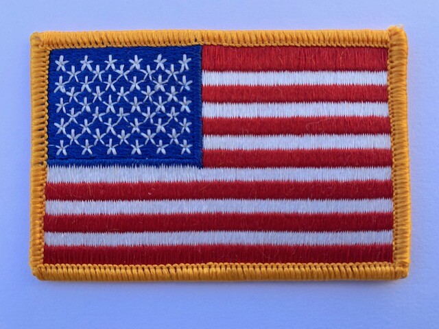 SEW-ON ONLY - USA AMERICAN FLAG EMBROIDERED PATCH GOLD BORDER (3 x 2”) - HI QLTY