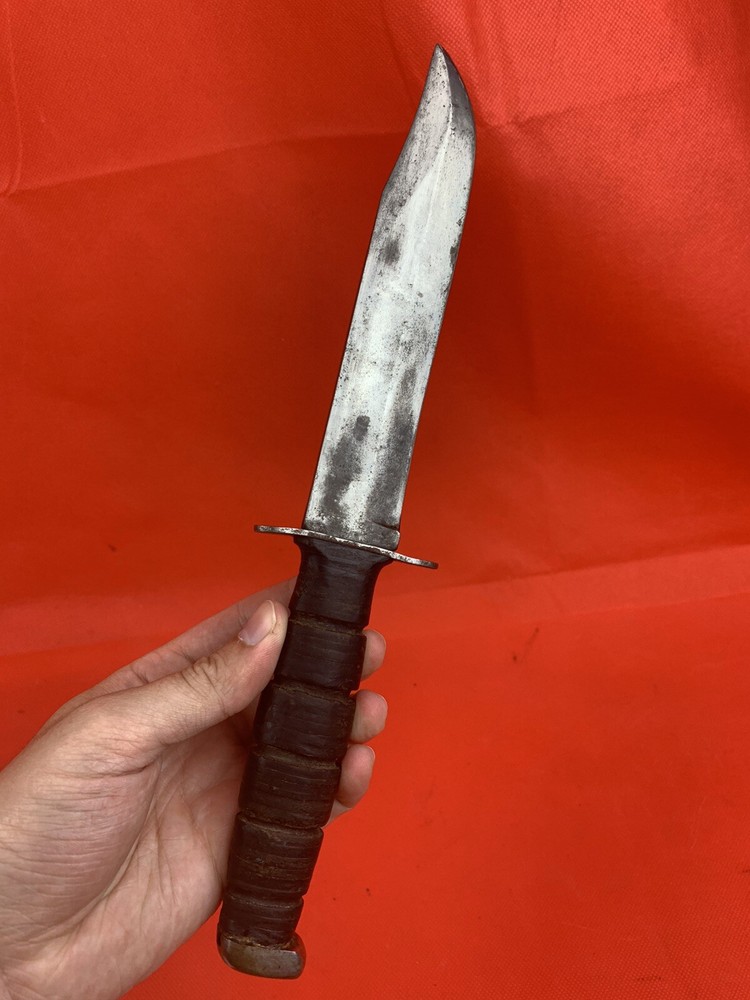 Original WW2 KABAR Fighting Knife USGI Modified Custom Initialed Early Model