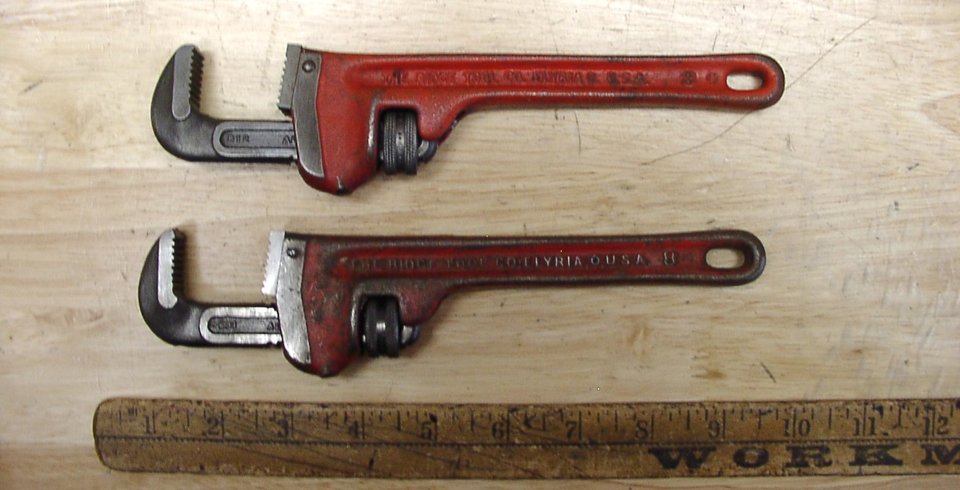 2 Vintaga USA Ridgid 8" Heavy Duty Pipe Wrenches,XLINT Jaws,W/Smooth Operation