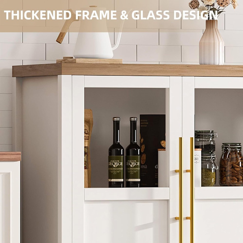 Sideboard Buffet Cabinet with Glass Doors, Large Modern Buffet Table Storage