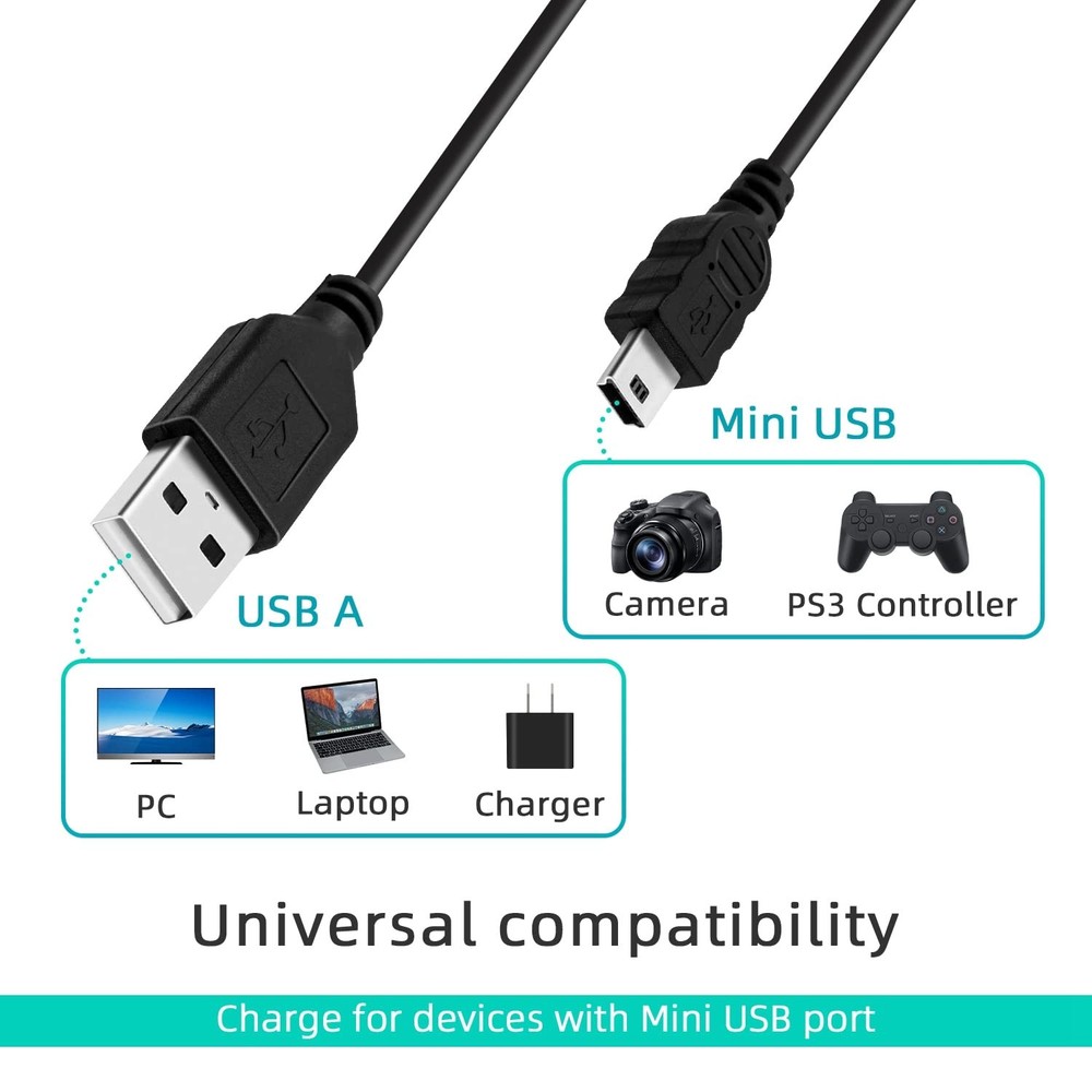 Mcbazel 2 Pack PS3 Controller Charger Cable, 3.3ft Mini USB Charging Cord for PS