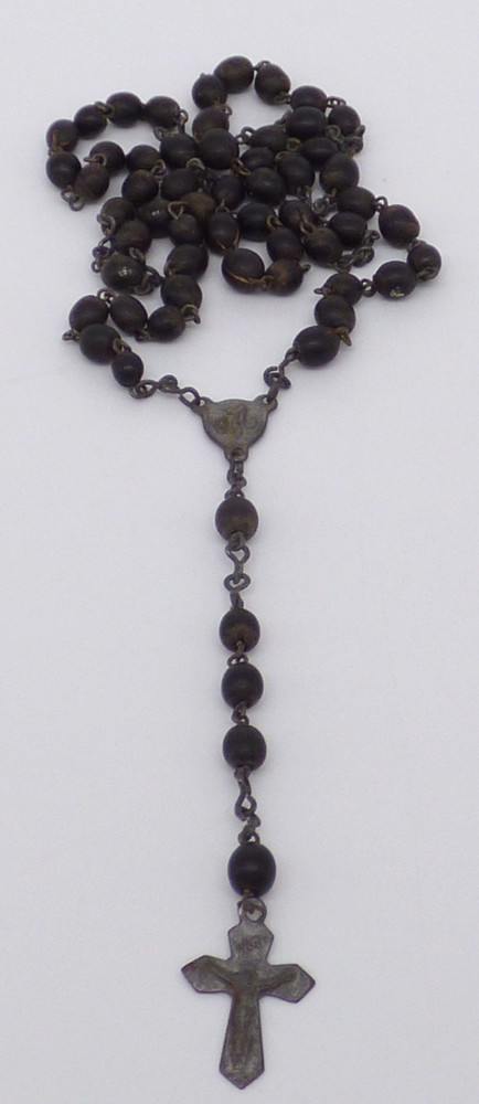 Catholic Bead Rosary Black Brown Crucifix INRI Medal Chains Silver Tone Vintage