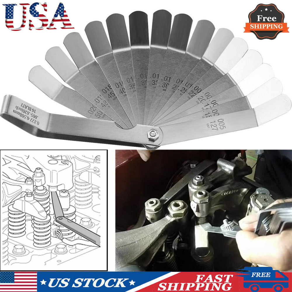 16pcs/Set Universal SAE & Metric Offset Valve Feeler Thickness Gauge Blade Tools