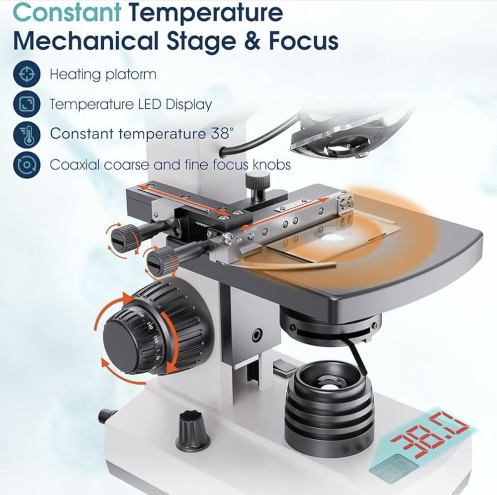Microscope for Adults with 40X-2500X Magnification, Lab Trinocular Compound