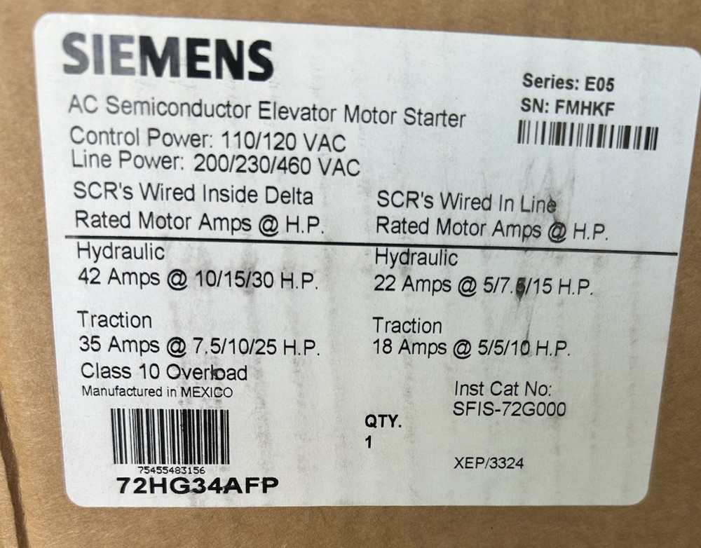 SIEMENS AC Semiconductor Elevator Motor Starter 72HG34AFP
