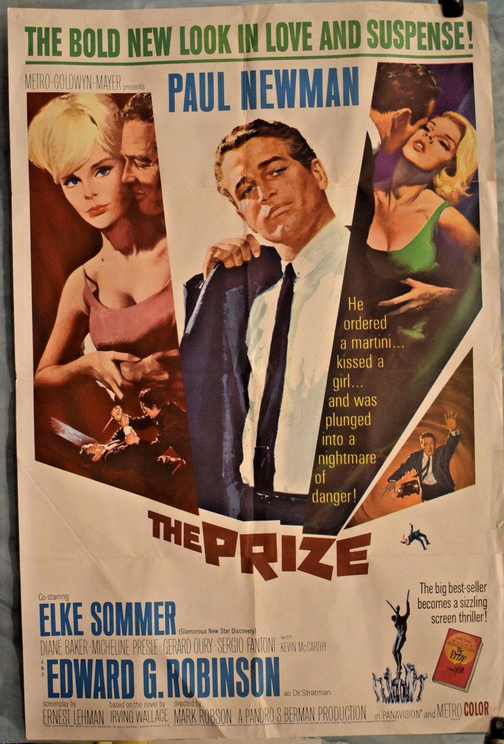 ORIGINAL THE PRIZE 24" X 41"   Movie Theater Poster   Paul Newman