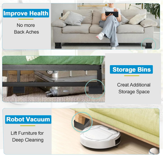 EGTTGIN Bed Risers 1″ (4-Pack) – Heavy Duty, Stackable Furniture Elevators