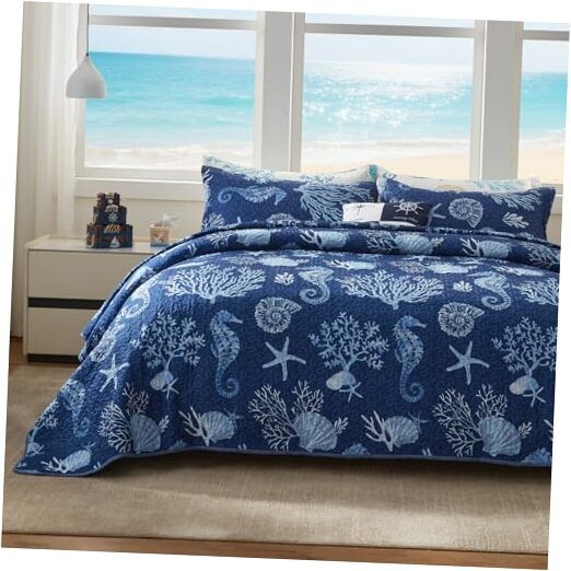 Coastal Quilt Set King Size - Lightweight Microfiber Reversible Bedspread,