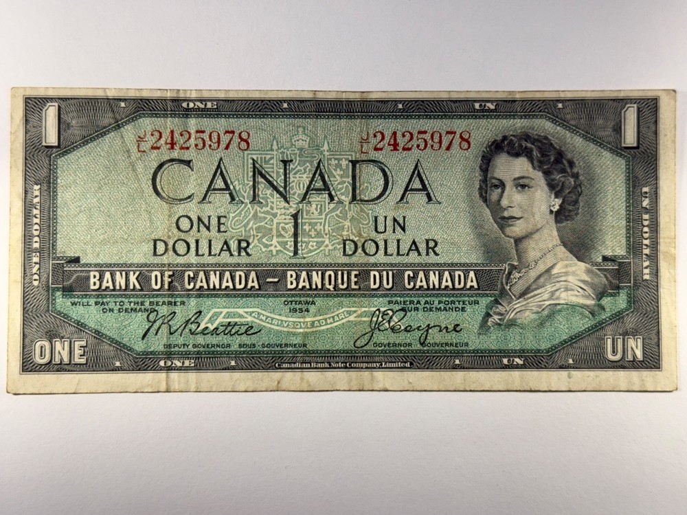 1954 Canada 1 Dollars without devil's face P74 Banknote SPC1398