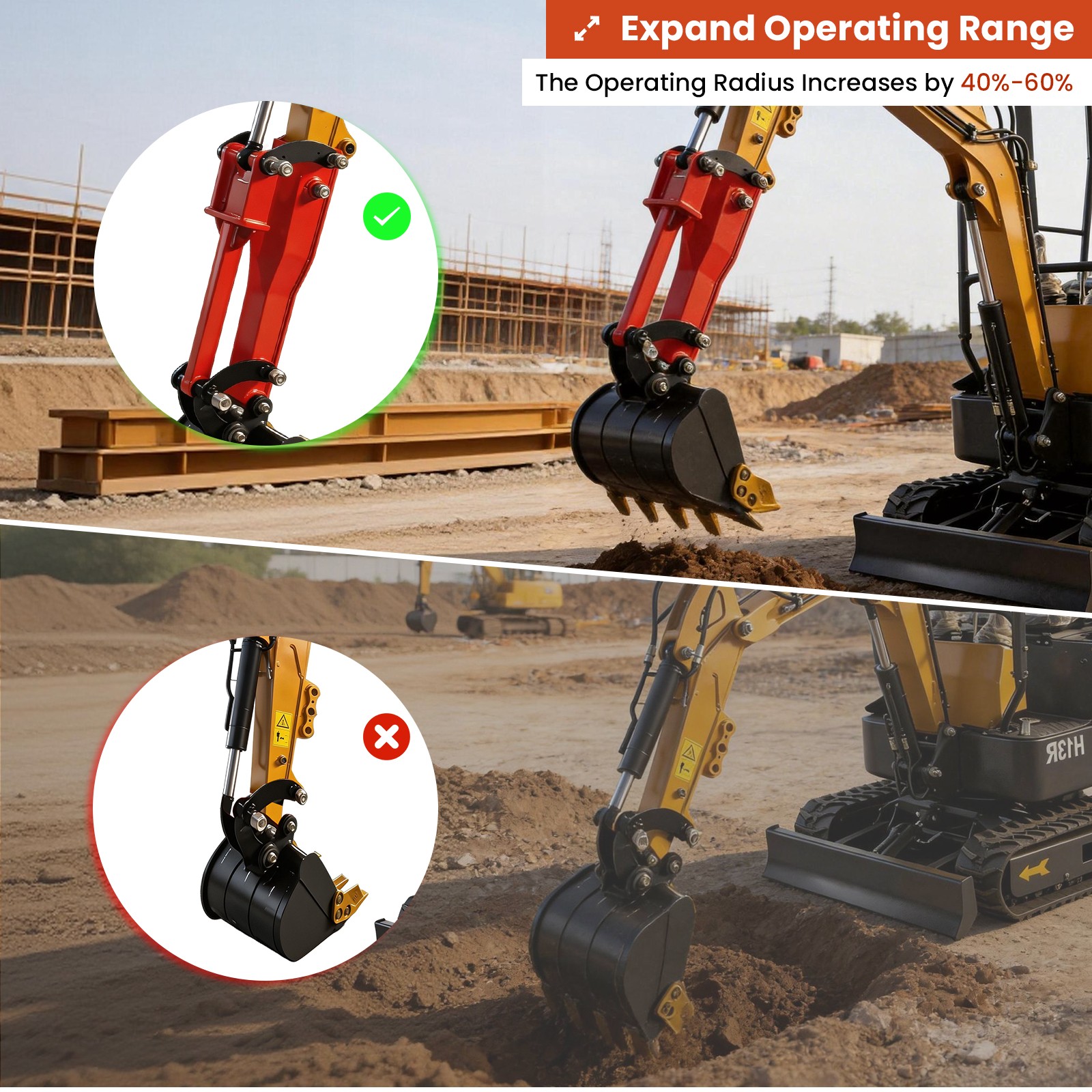 28in Excavator arm extension kit for mini excavators weighing between 0.8-1.8ton