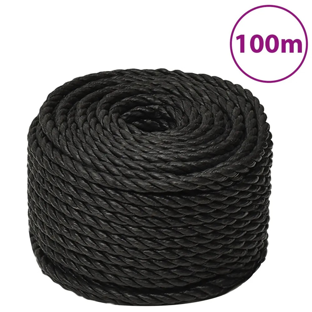 Work Rope Black 16mm x 100m Polypropylene Twisted UV Resistant Floatable Heavy D