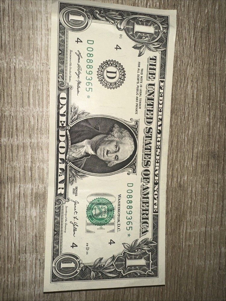 1$ star note 2021 serial number D08889365*