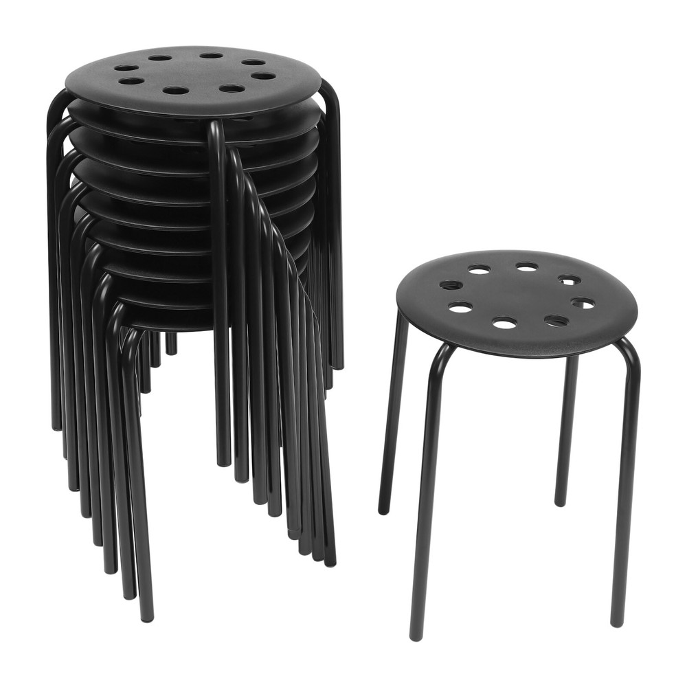 Set of 10 Portable Plastic Stack Stools 17.5" Height Backless Classroom Seating