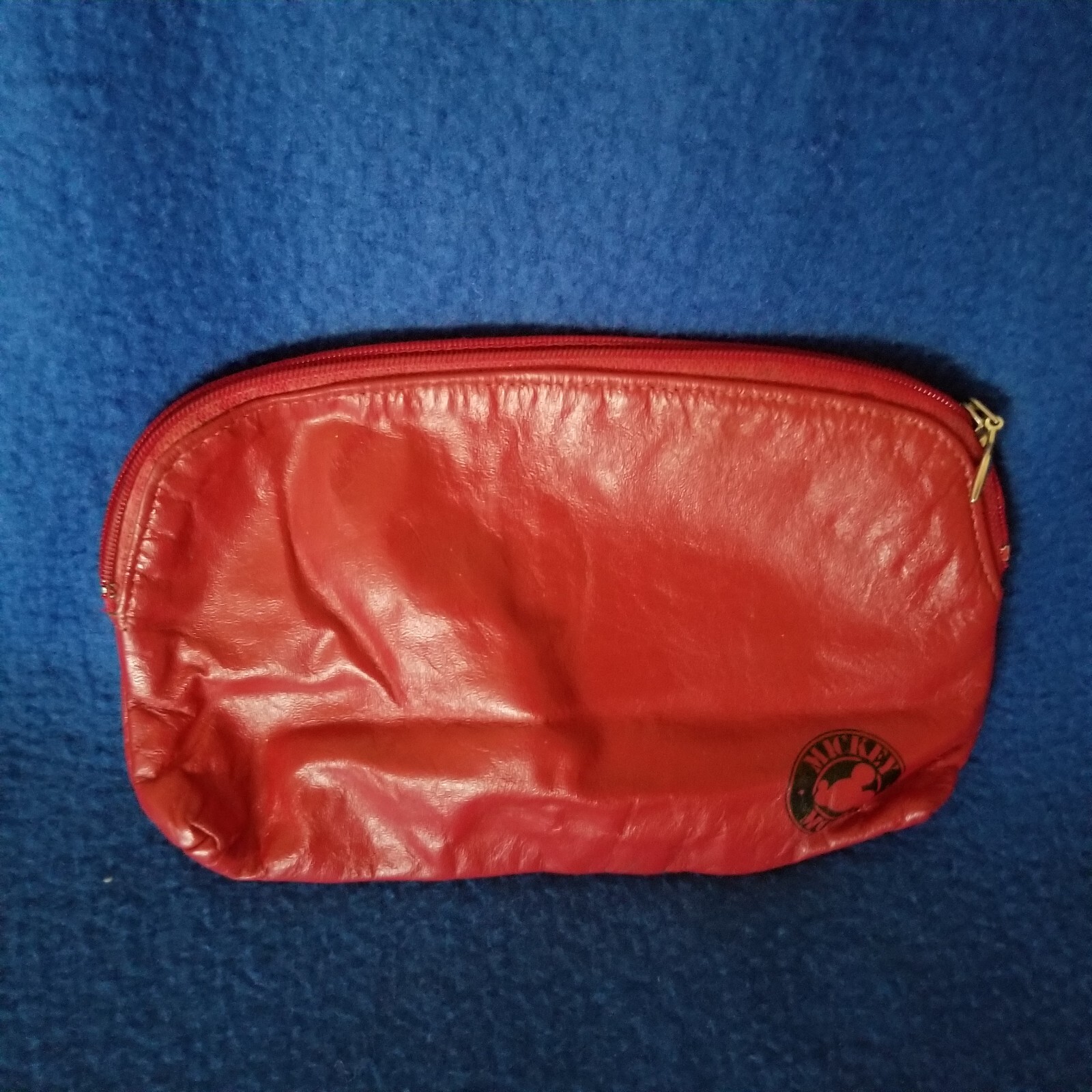 Disney Vintage Red Leather Mickey Mouse Small Zippered Cosmetic Bag Clutch
