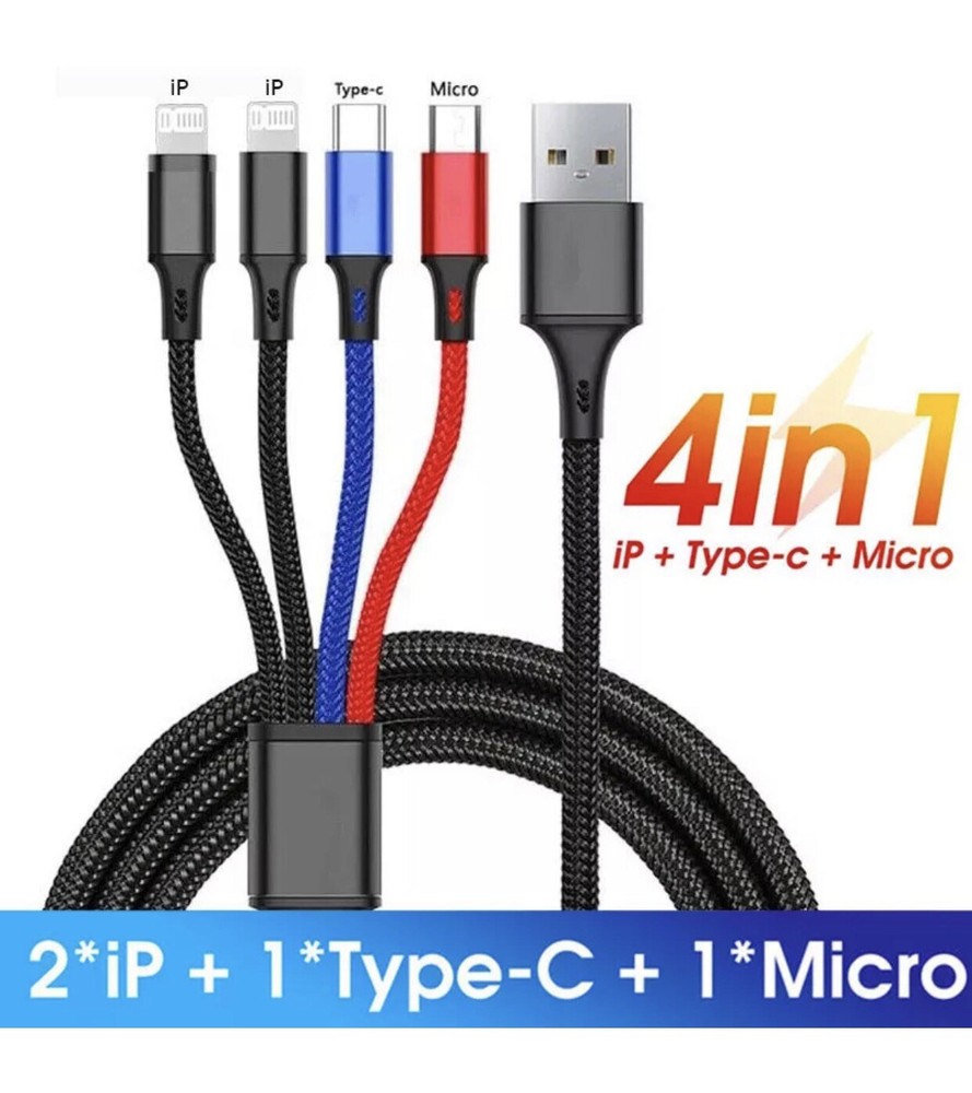 4 in 1 Multi USB Charging Cable Fast Charger Cord For iPhone/Type C/Micro USA