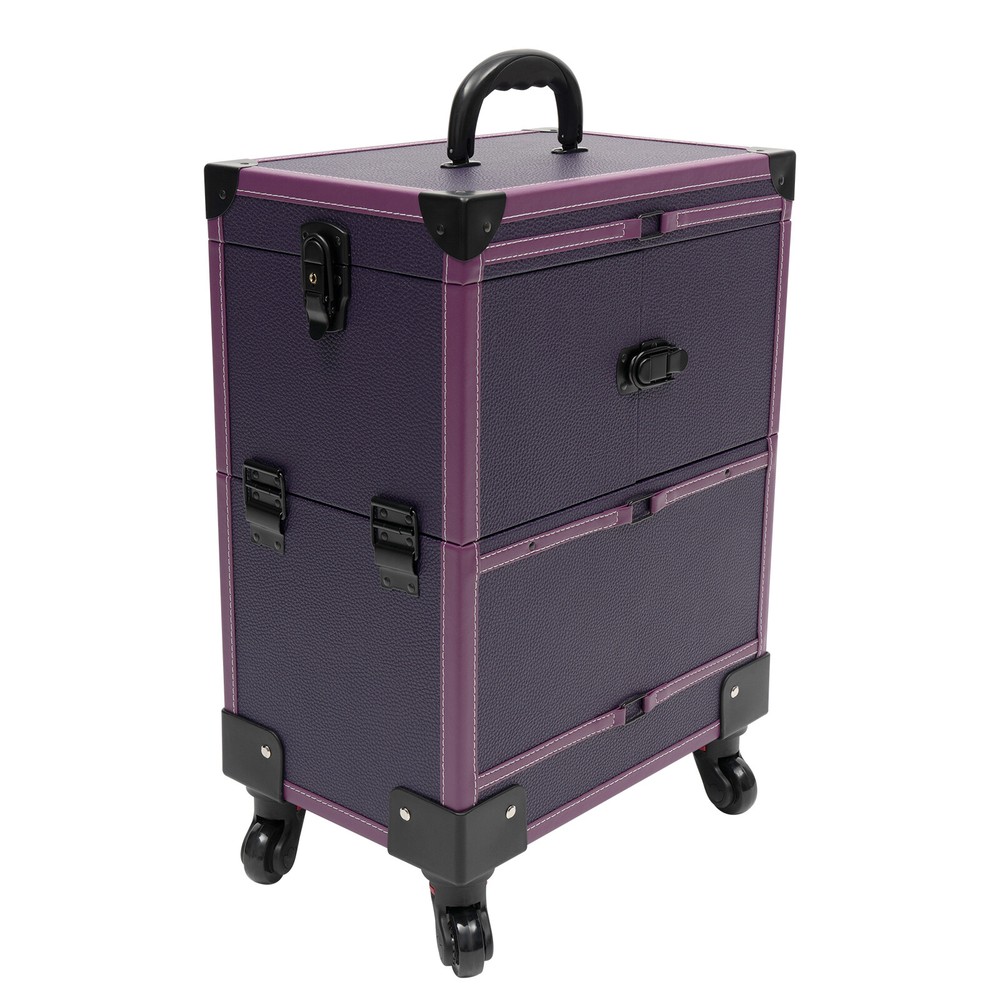 Makeup Train Case Professional Rolling Cosmetic Case with Mirror Travel Trolley