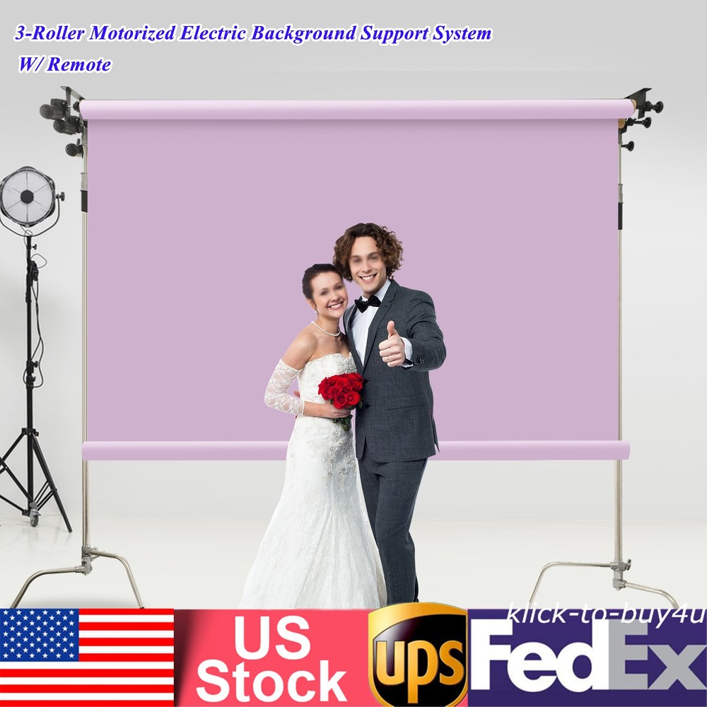 Motorized Electric 3-Roller Cloth Background Support System Wall Mount +Remote