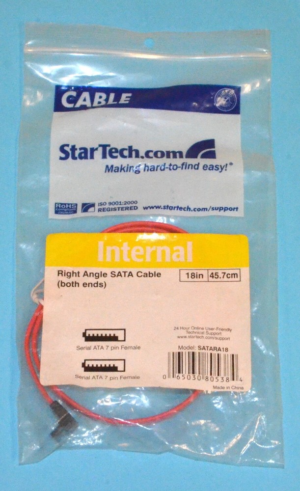 StarTech Serial ATA Internal Cable, 18",  2 x Right Angle, Red *New* SATARA18