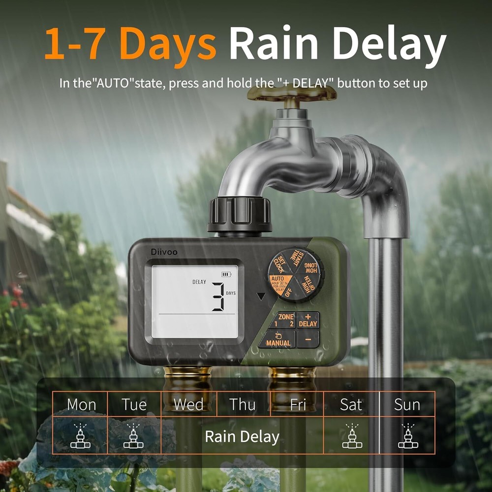 Water Timer 2 Zone for Yard Outdoor Automatic Irrigation System Waterproof IPX5