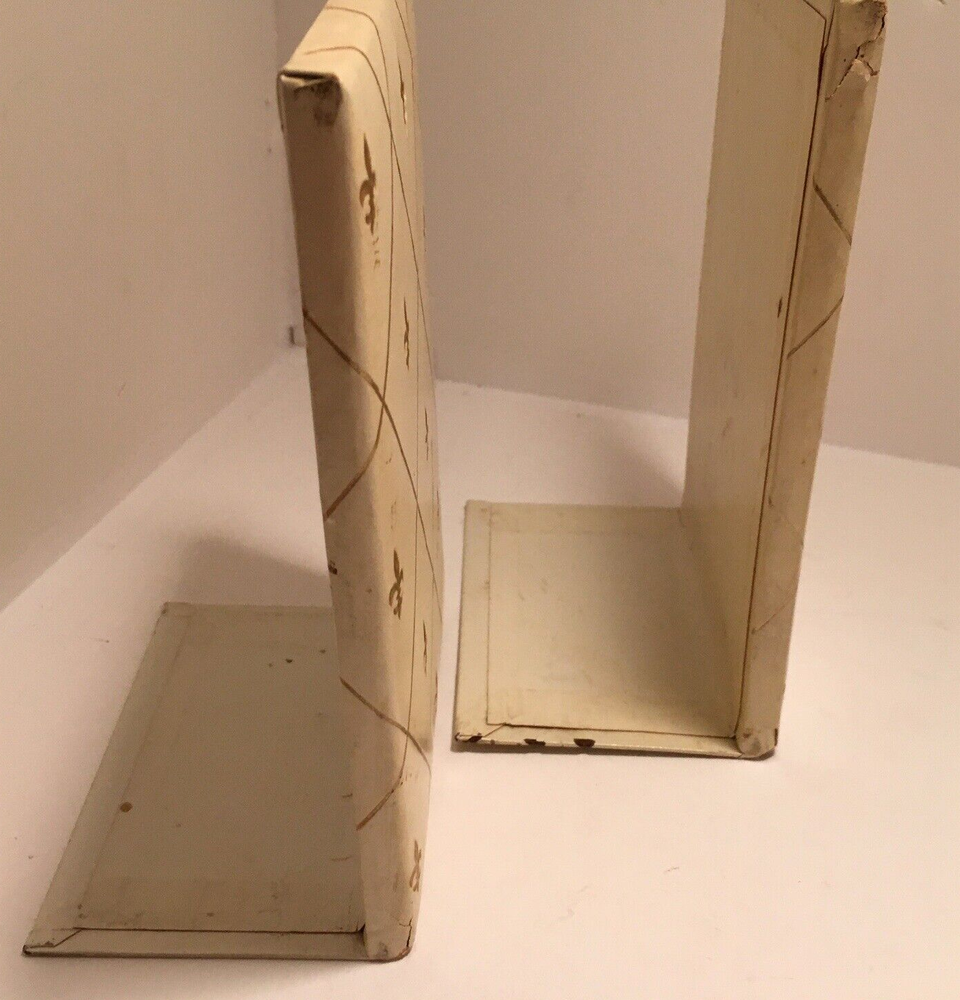 Vintage Bookends Set Fleur de Lis French Pattern Rectangle Shape Mid Century