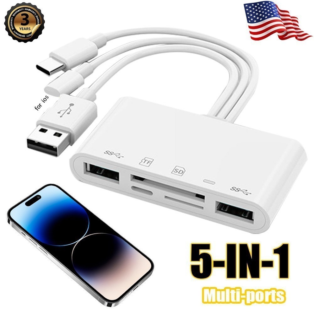 5 in 1 Memory Card Reader USB 3.0 OTG Adapter SD Card Reader For iPhone/iPad US