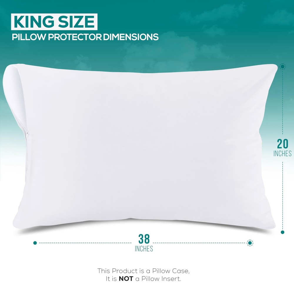 Utopia Bedding Waterproof Pillow Protectors Zippered King Size 2 Pack, White,