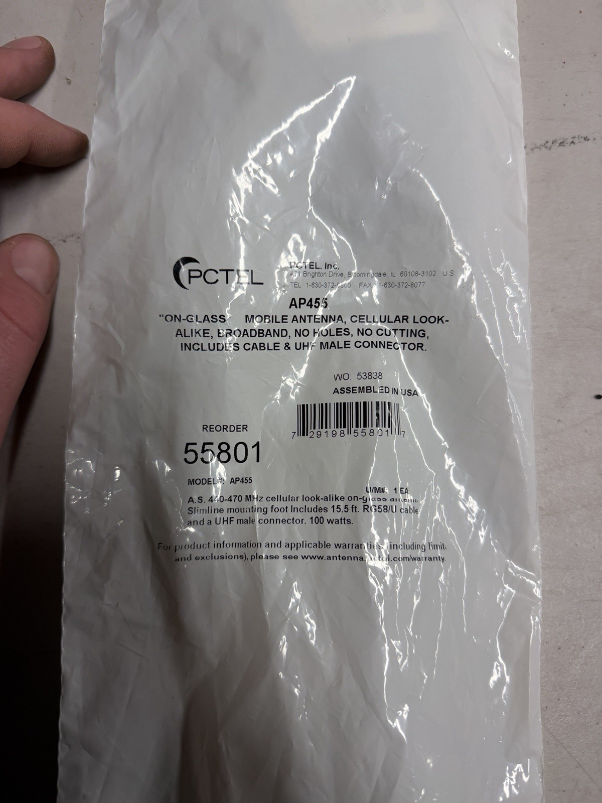 PCTEL AP-455 Coiled Window GLASS Mount UHF ANTENNA 440-470MHZ Two Way Radio