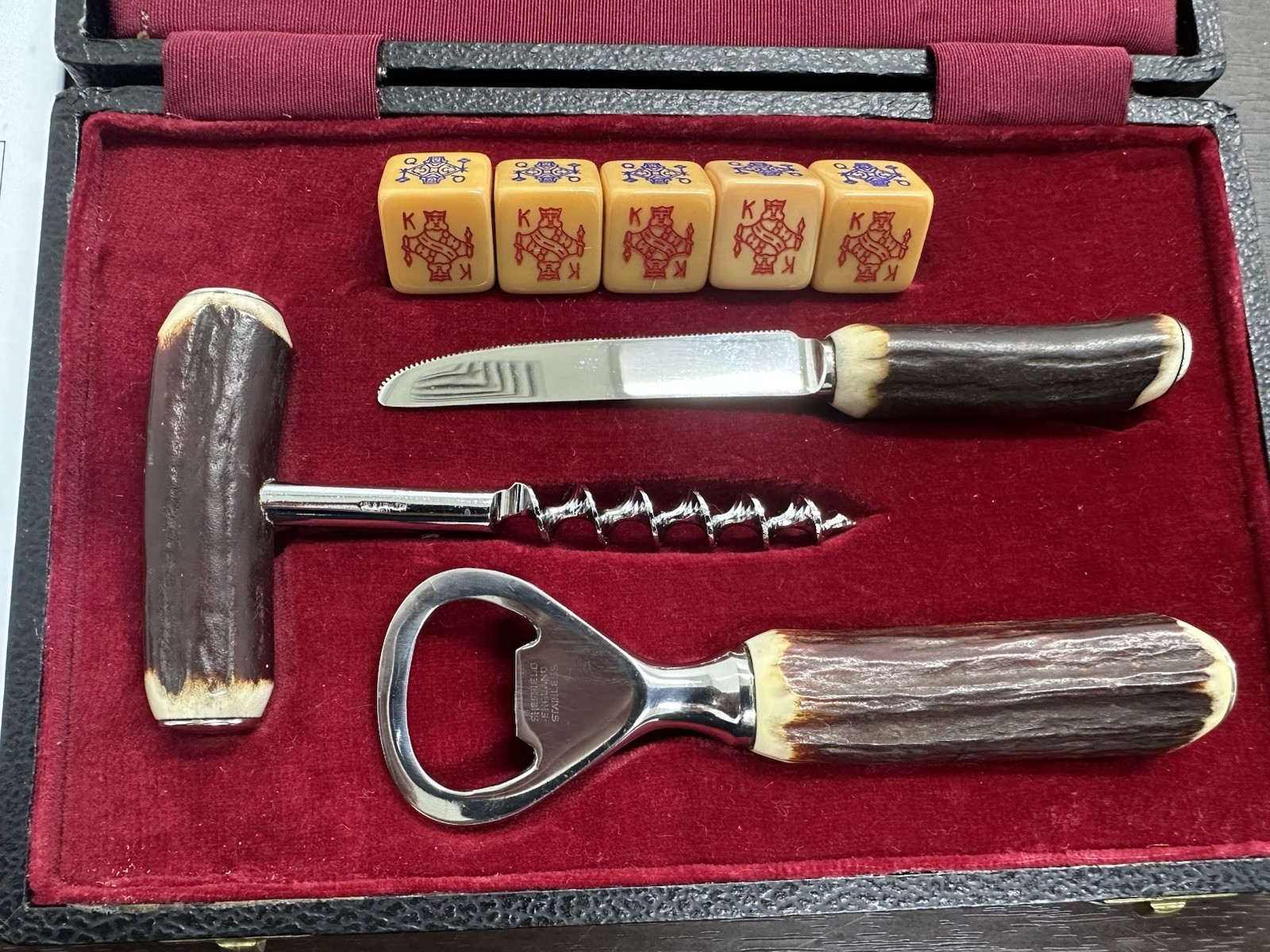 Gentleman’s Bar Set in Dunhill Case – Dice & Sheffield England Stainless Tools