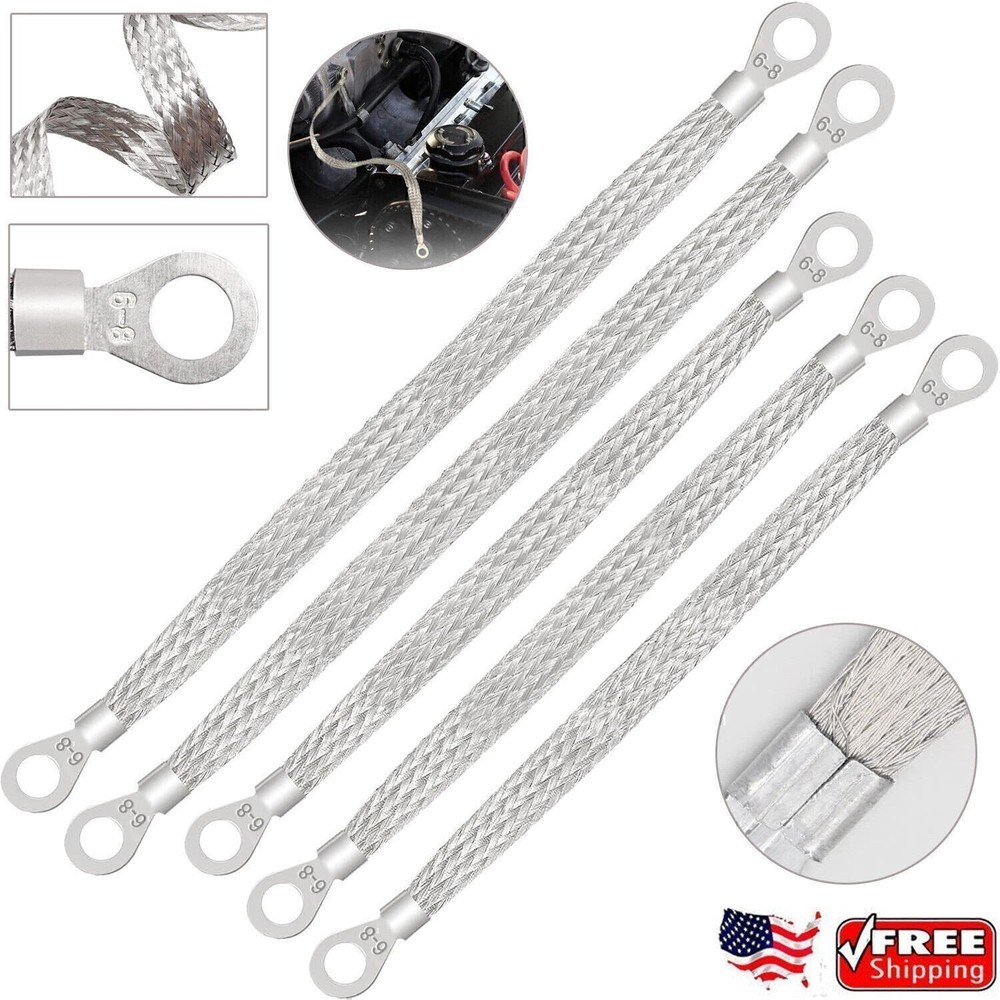 5X Universal Automotive Ground Strap Tinned Copper Car Engine Ground Strap Cable